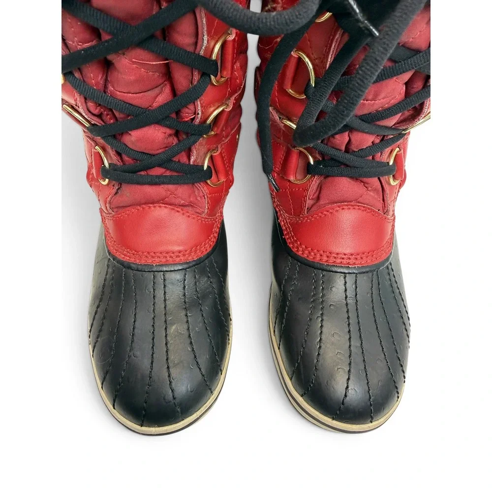 Sorel Tofino Red‎ Quilted Waterproof Winter Boots Mens 10.5 Tall Faux Fur Trim